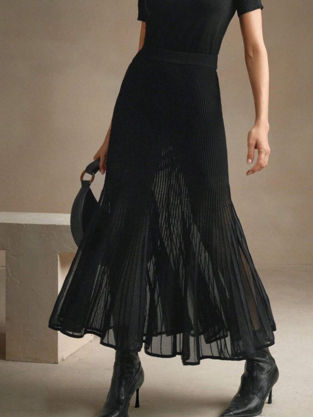 Anwesta - Mesh Sweater Semi-Sheer Skirt